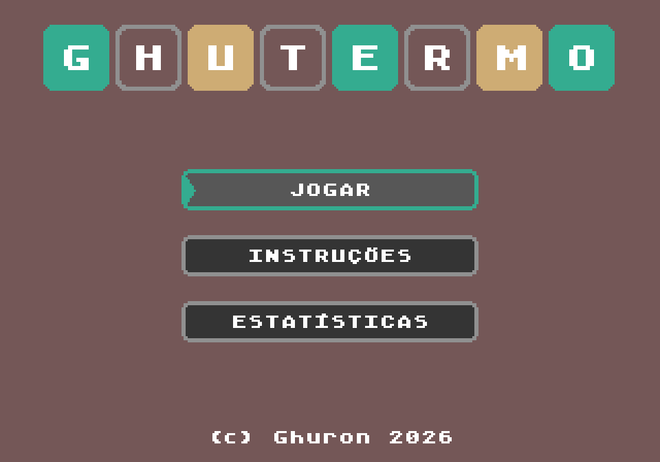 Tela de título de GhuTermo, com as letras do nome coloridas como peças do jogo